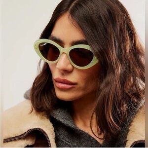 Free People Women's Star Studded Cat Eye In Matcha Sunglasses NWT One Size